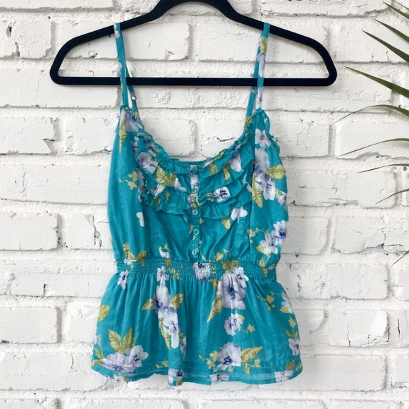 Forever 21 Tops - Forever 21 Ruffled Floral Cotton Cropped Tank Top